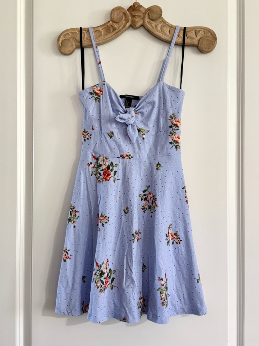 Forever 21 Blue Floral Tie Front Fit Flare Mini Dress Size Small